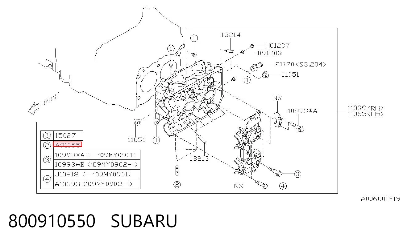 800910550 Subaru Perno (espárrago) del colector de escape