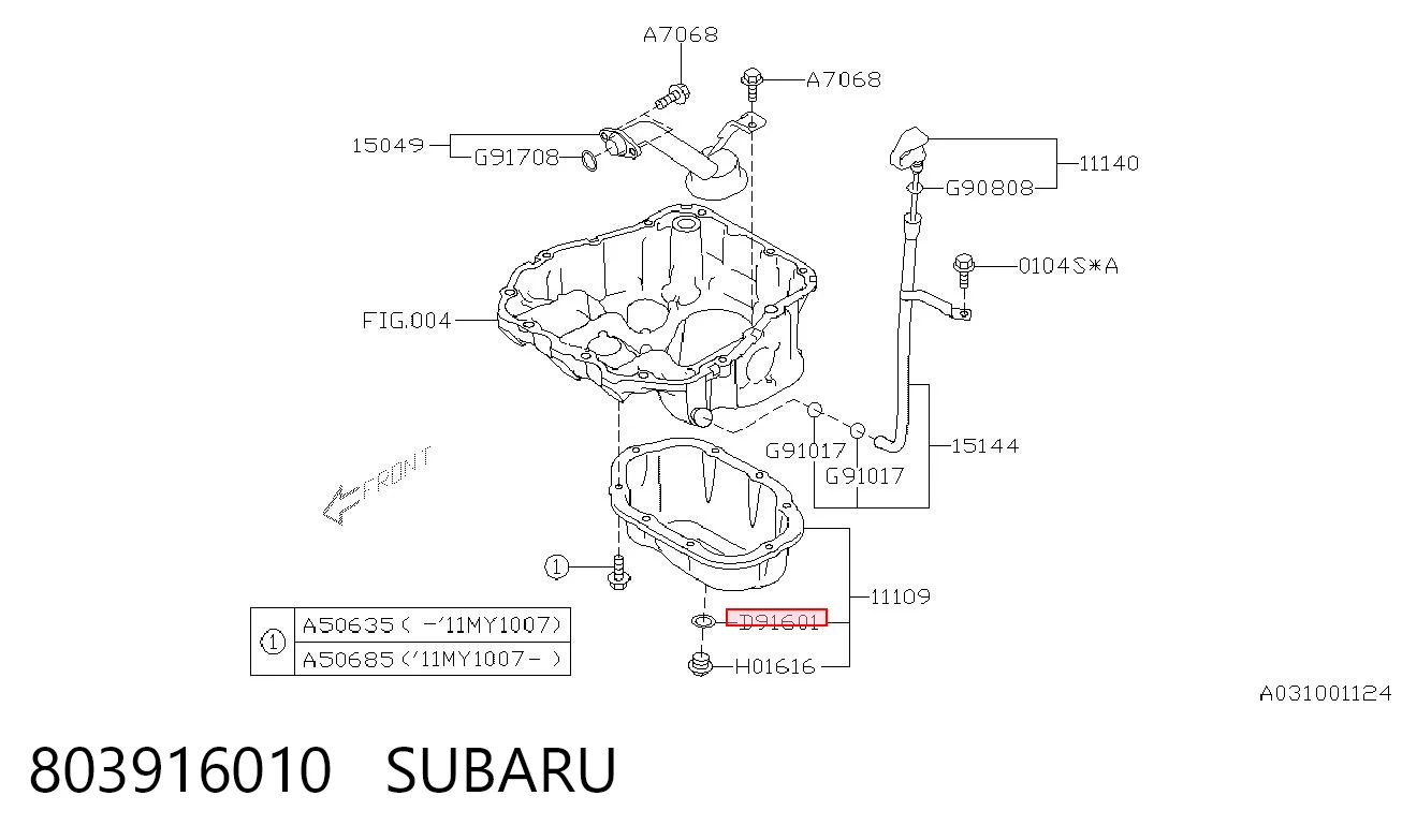 803916010 Subaru Junta del tapón del cárter de aceite
