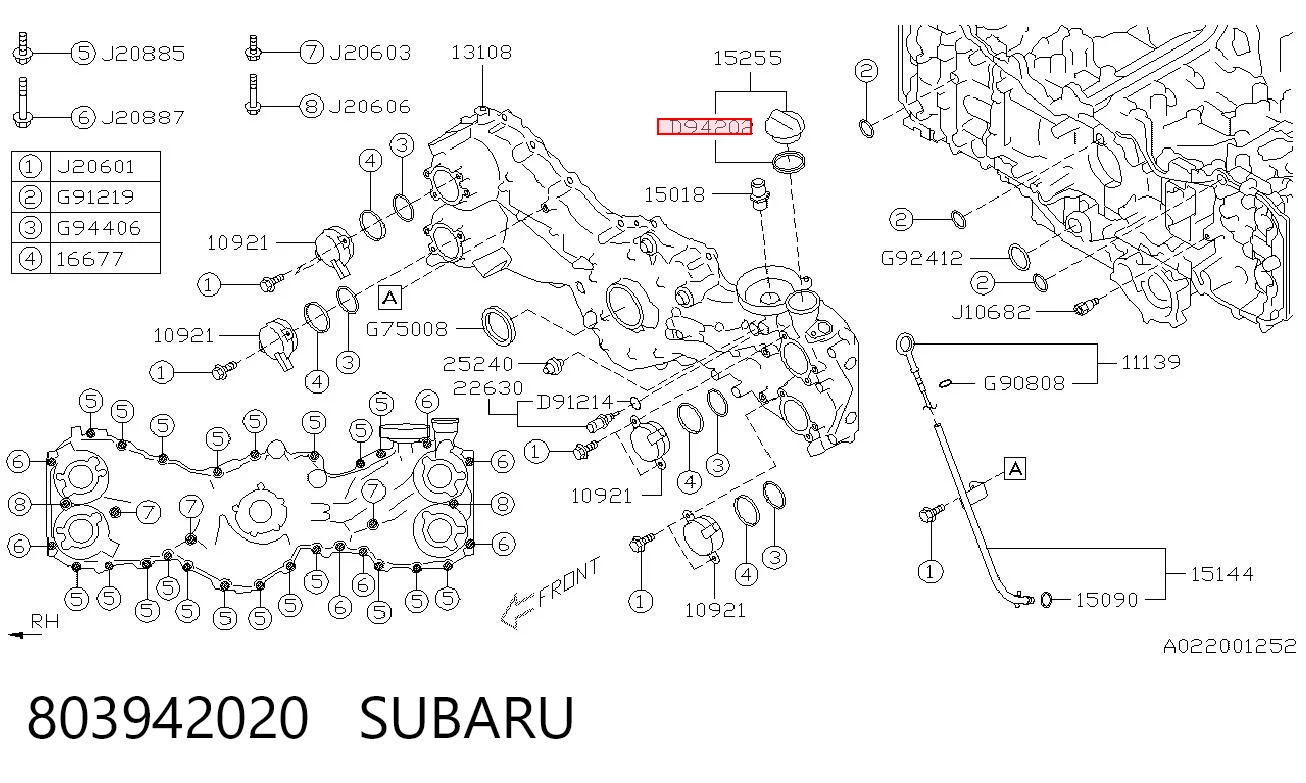 803942020 Subaru Junta de tapa del tubo de llenado de aceite
