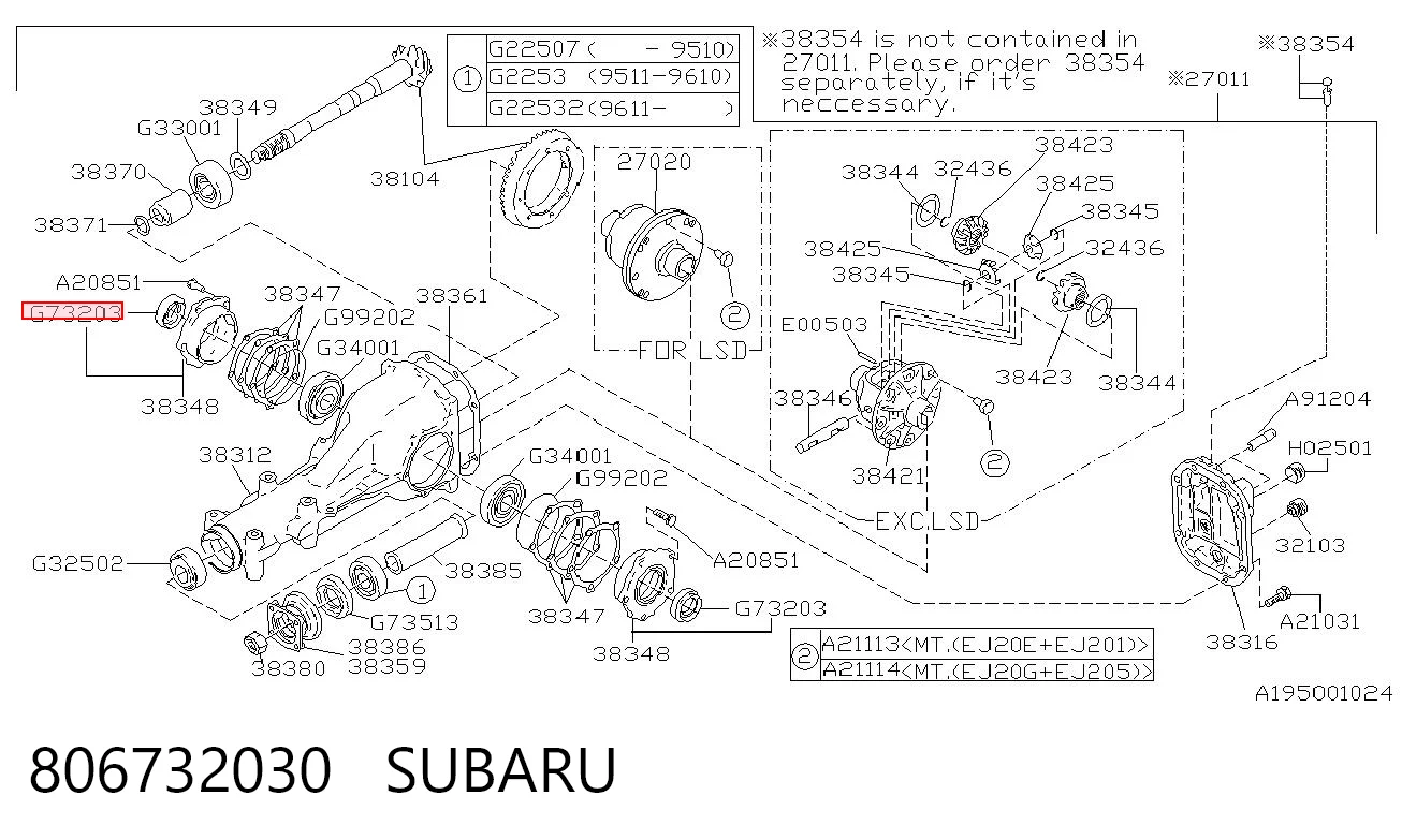Retén del diferencial del eje trasero 806732030 SUBARU