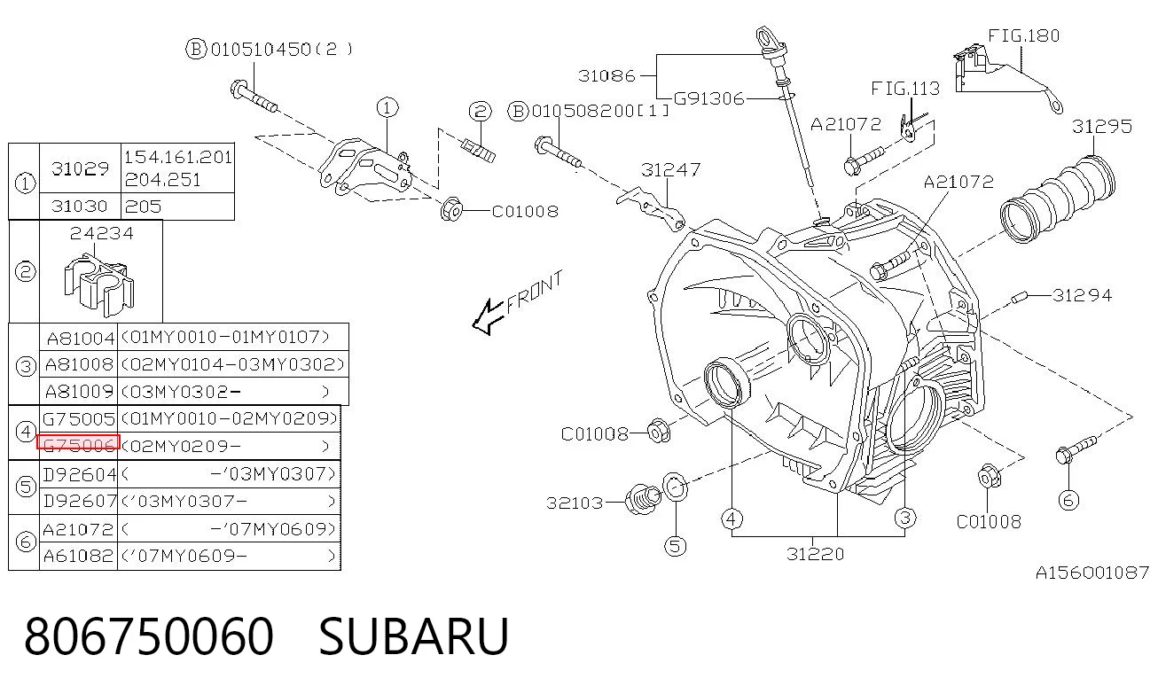 806750060 Subaru Retén del eje primario de la transmisión