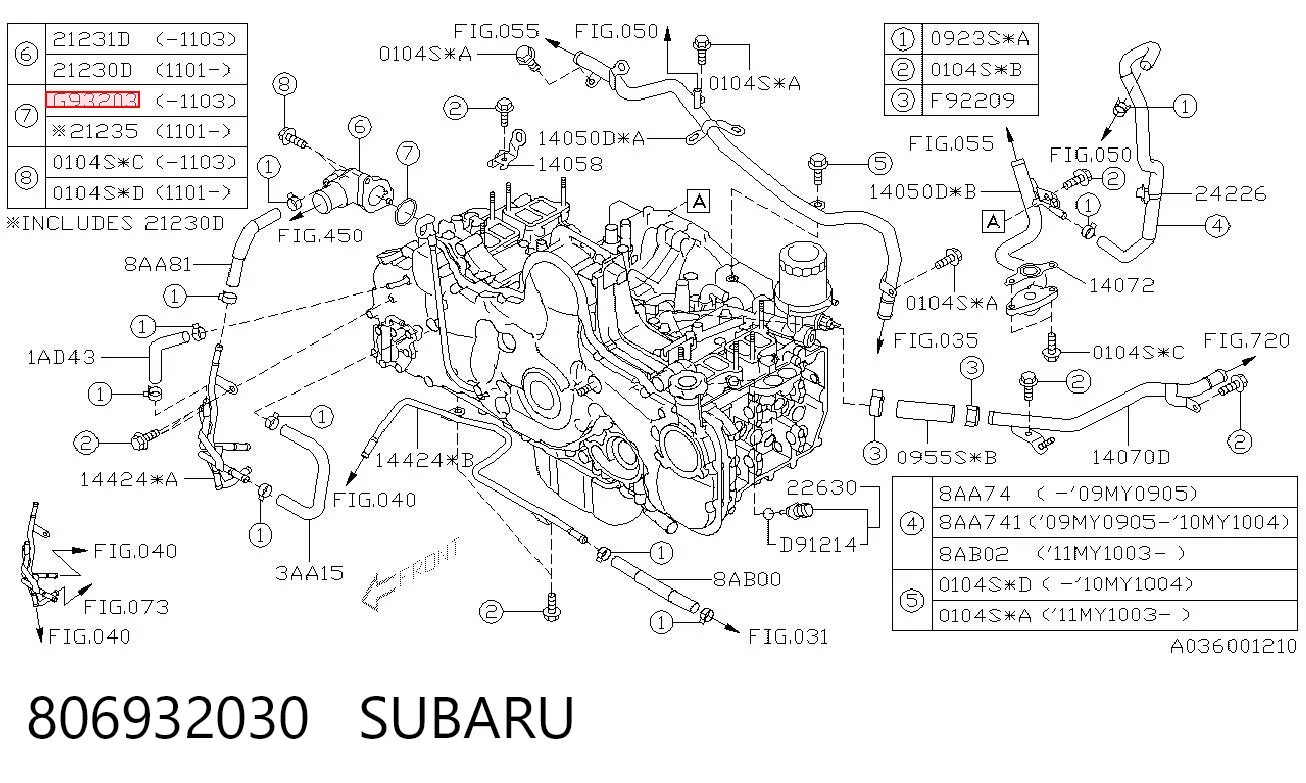 806932030 Subaru Juego de juntas, colector de admisión