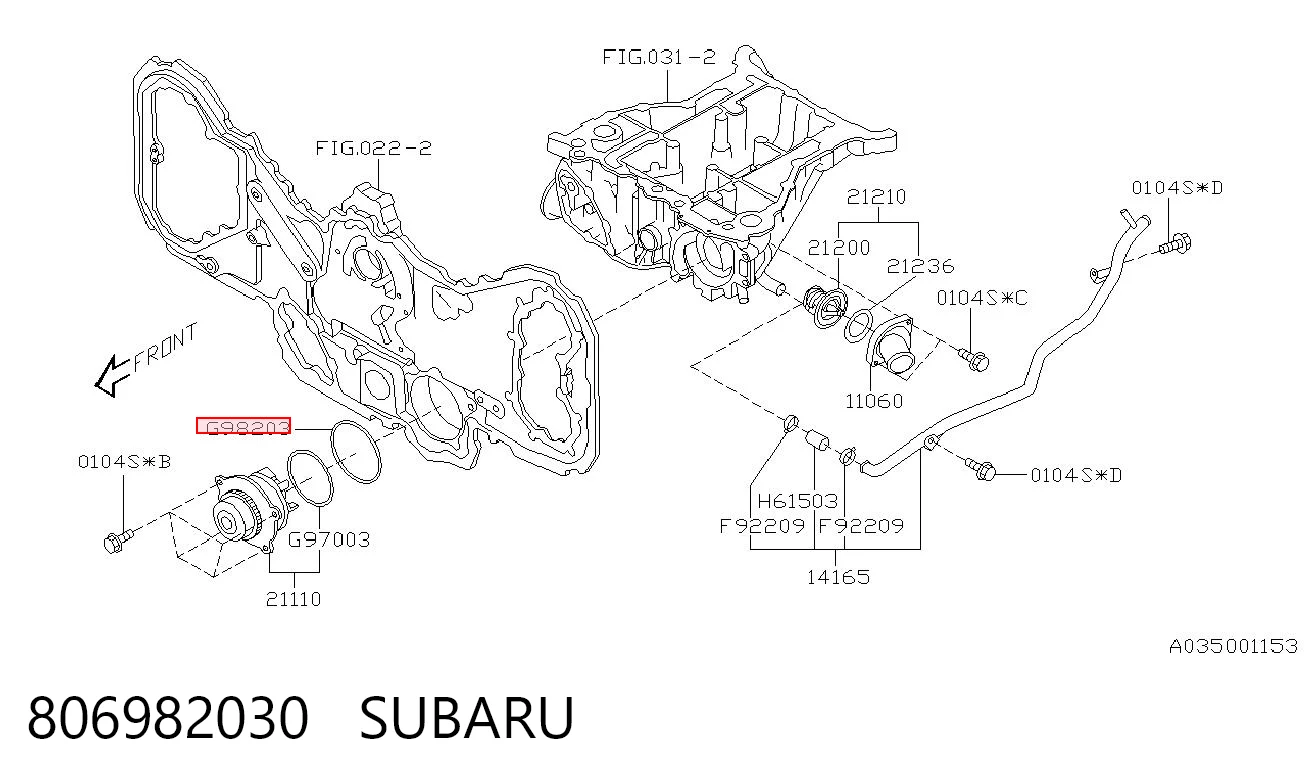 806982030 Subaru Junta de bomba de agua