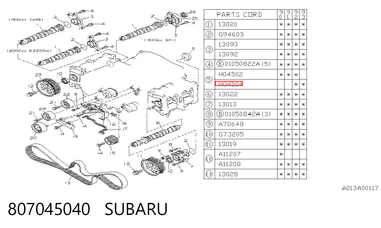807045040 Subaru Tapón del árbol de levas