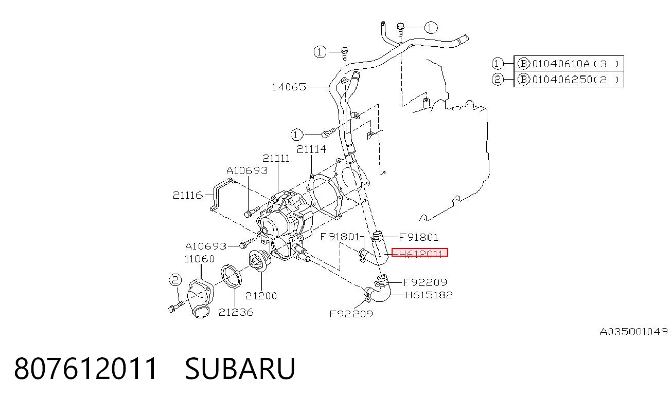 807612011 Subaru Manguera de impulsión de la bomba de agua