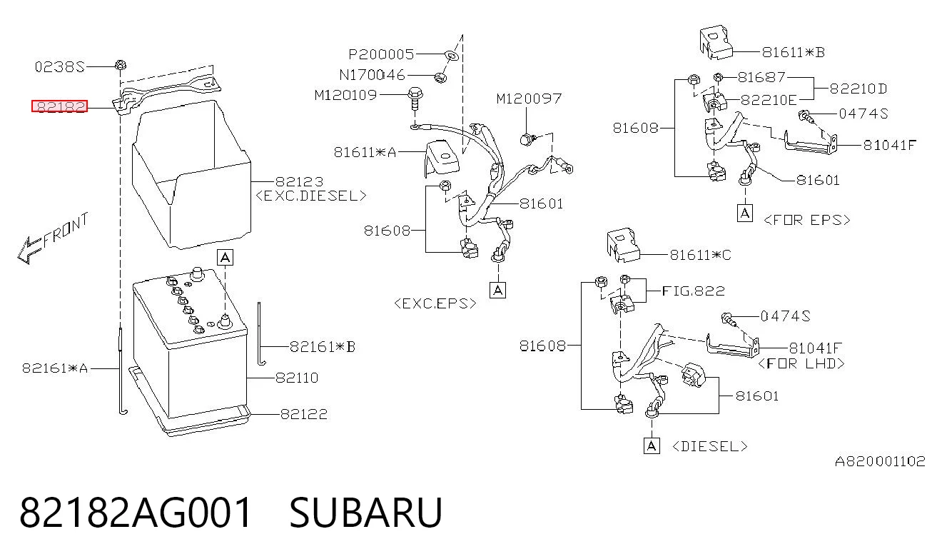 82182AG001 Subaru Soporte de batería