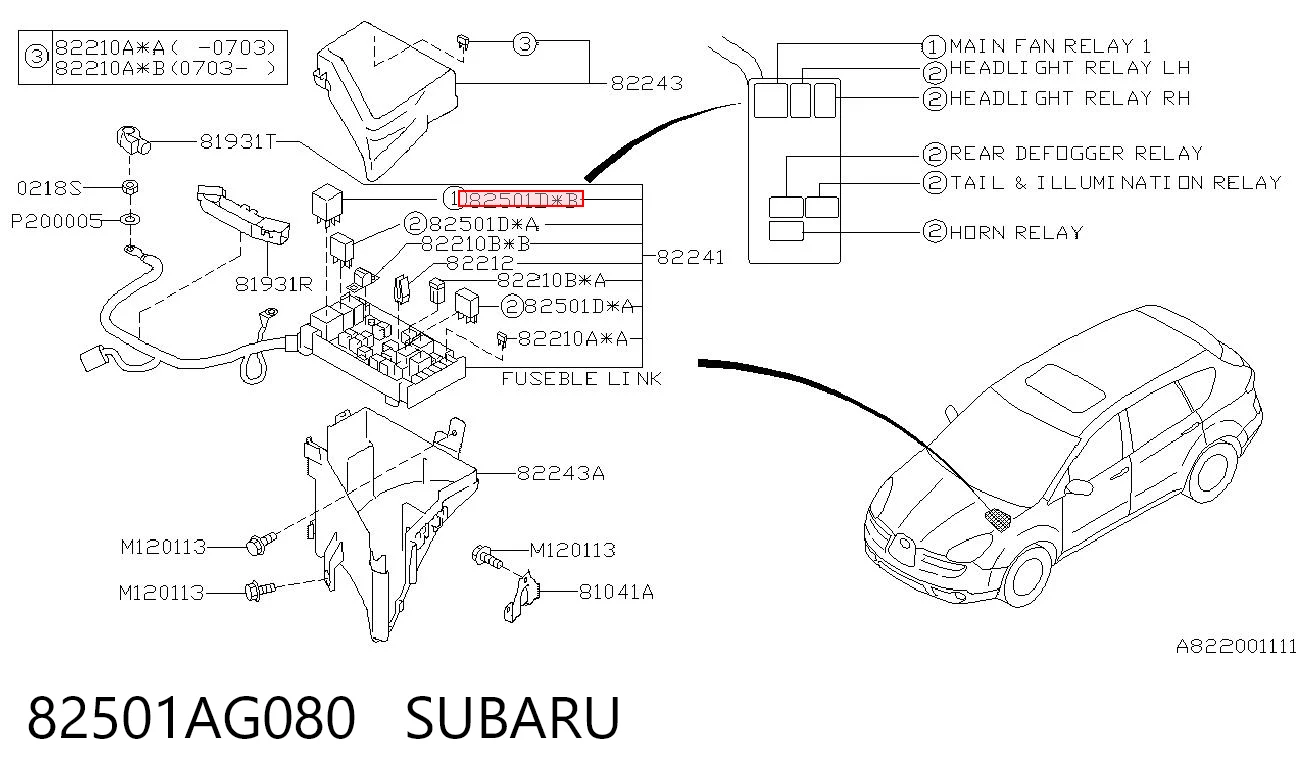 82501AG080 Subaru 