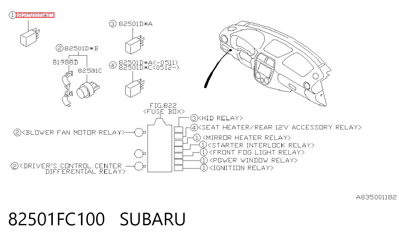 82501FC100 Subaru Intermitente de espejo