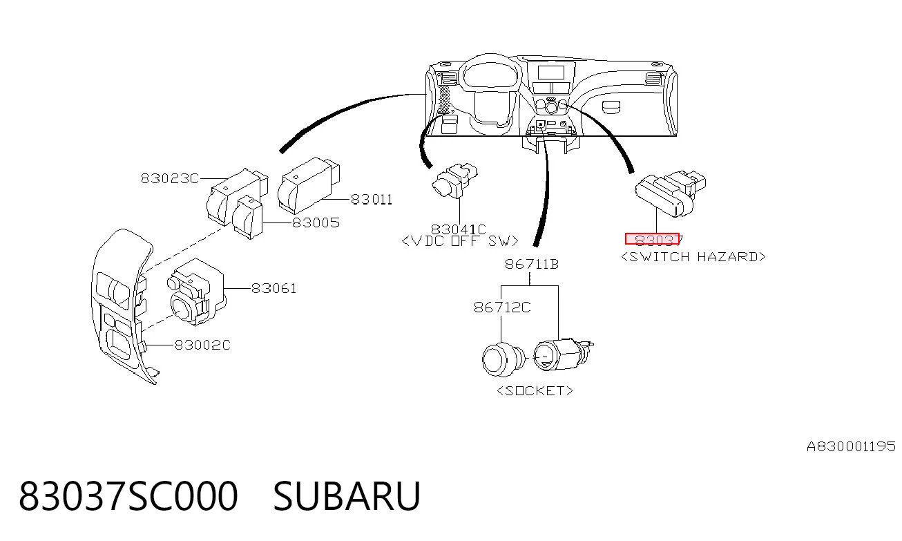 Boton de luz de emergencía para Subaru Forester III S12, SH