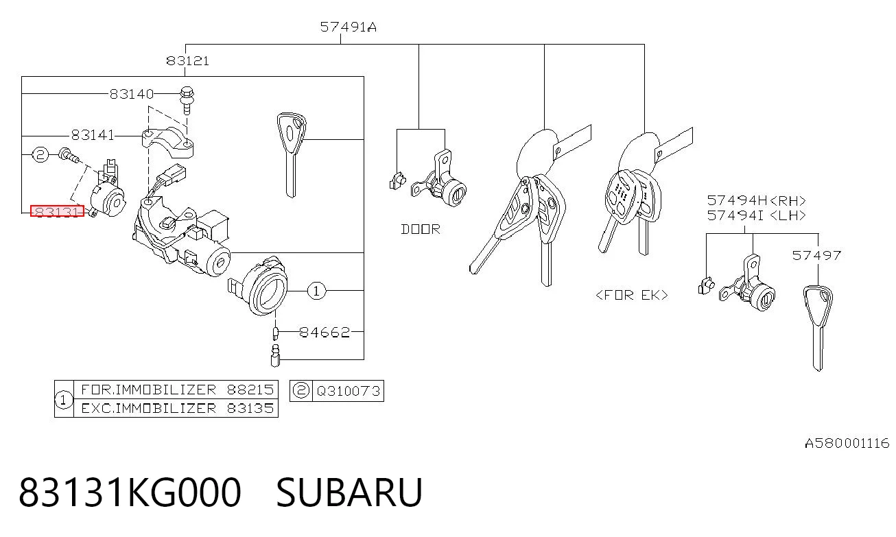 83131KG000 Subaru Interruptor de encendido