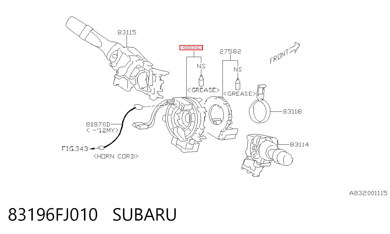 83196FJ010 Subaru Anillo de AIRBAG 