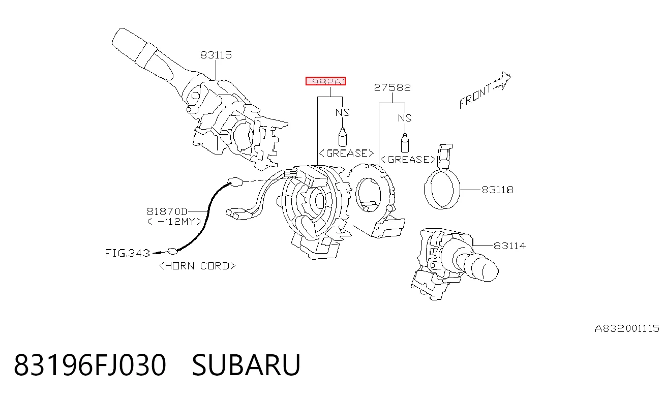 83196FJ030 Subaru Anillo de AIRBAG 
