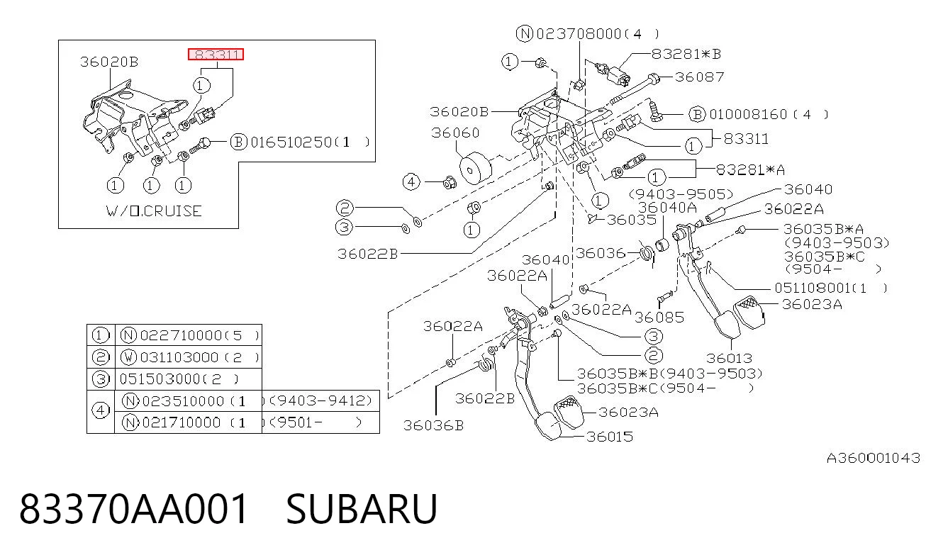 83370AA001 Subaru Interruptor luces de freno