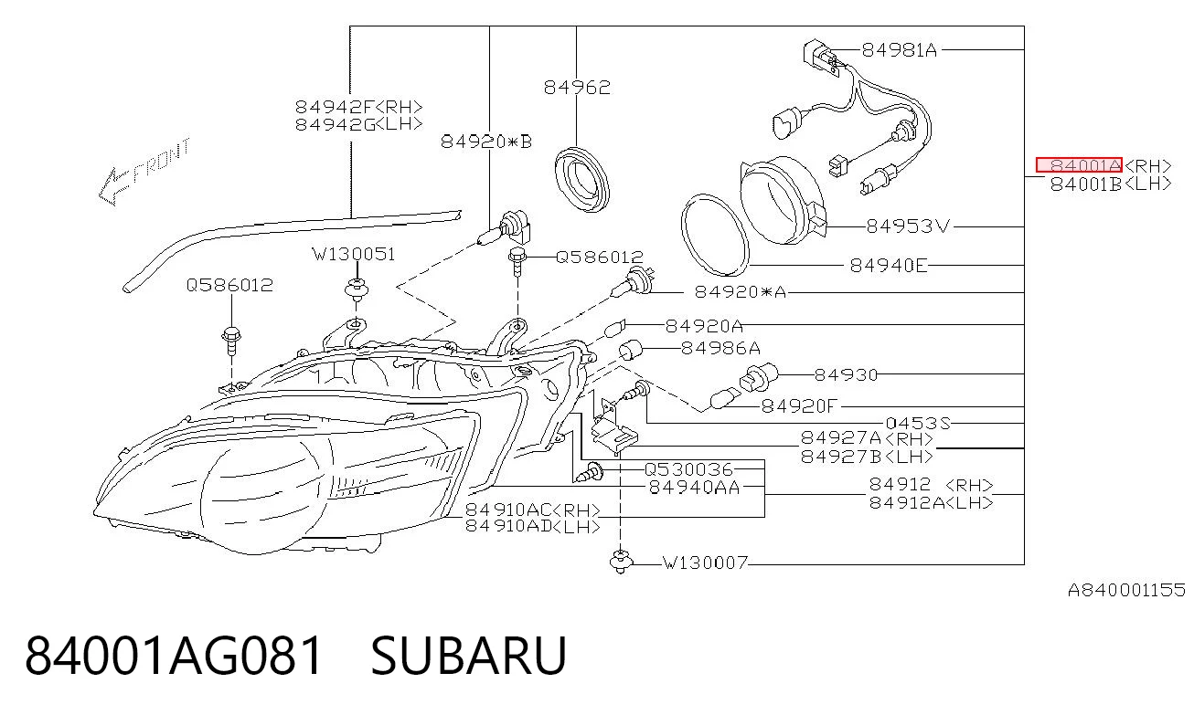 Faro derecho 84001AG081 SUBARU
