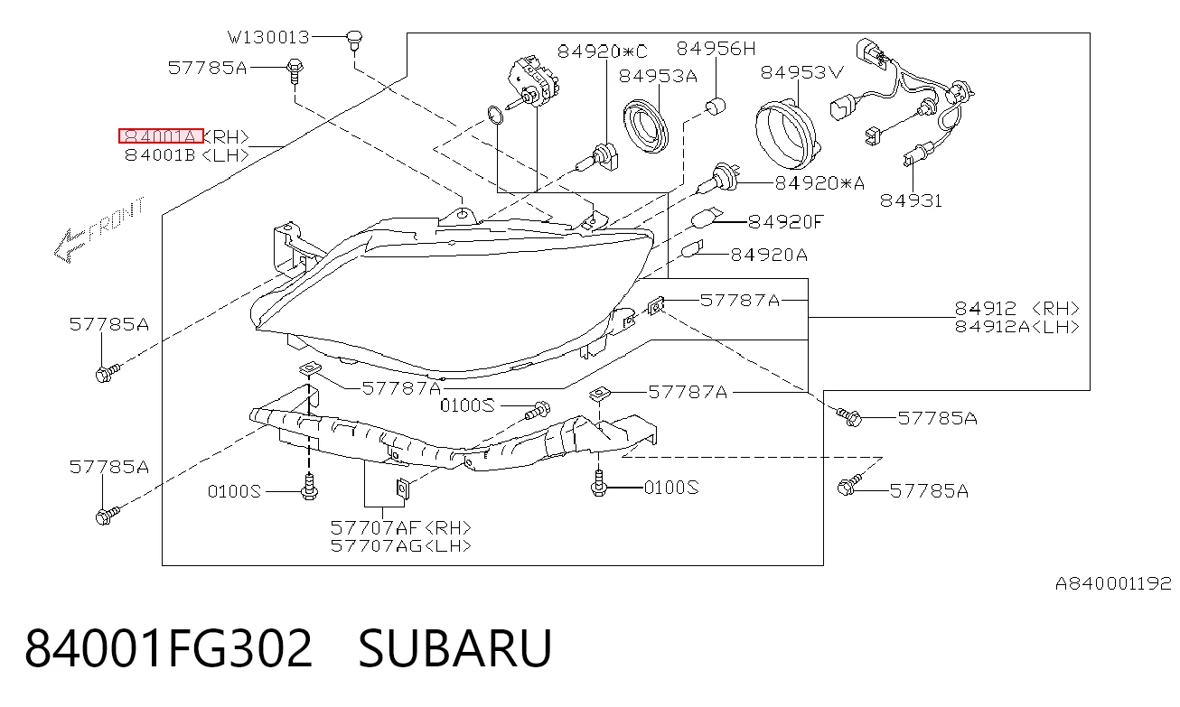 Faro derecho 84001FG302 SUBARU
