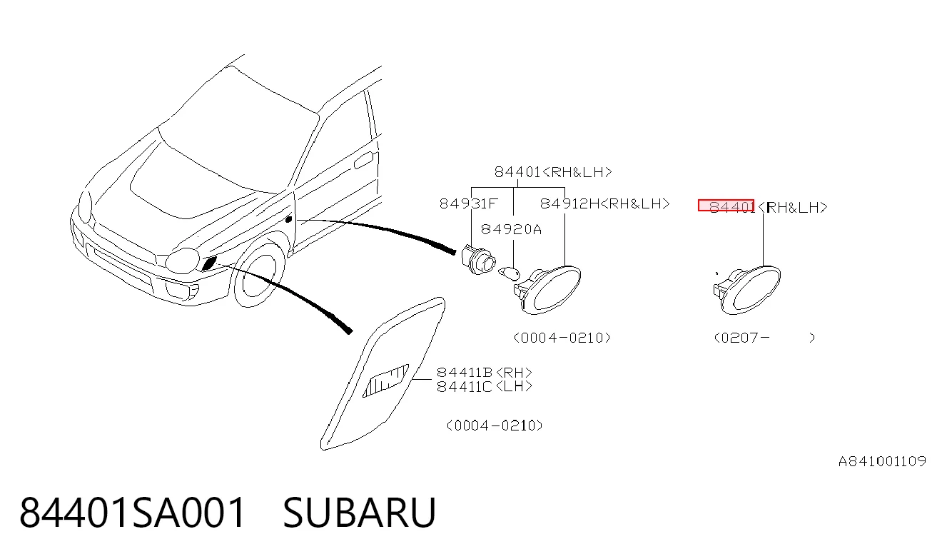 84401SA001 Subaru Luz intermitente guardabarros