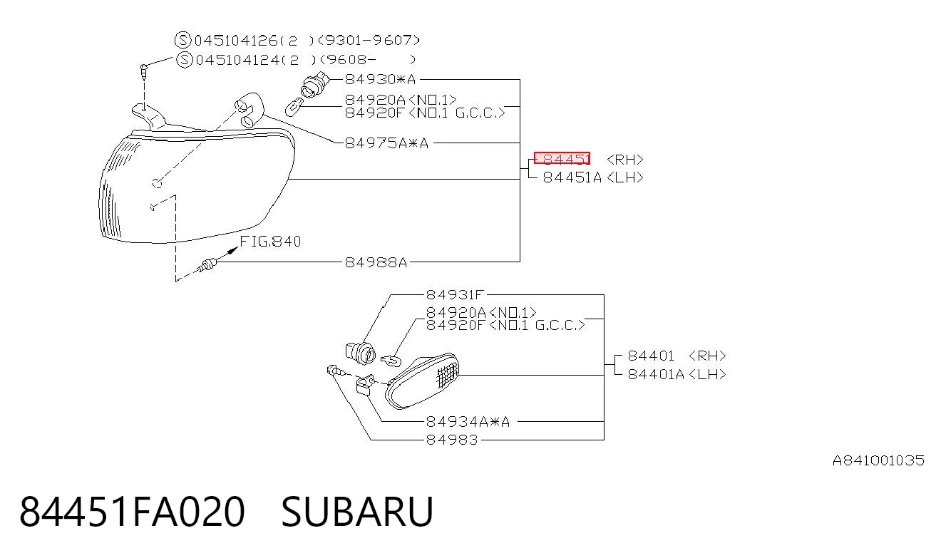 84451FA020 Subaru Luz de posición delantera derecha