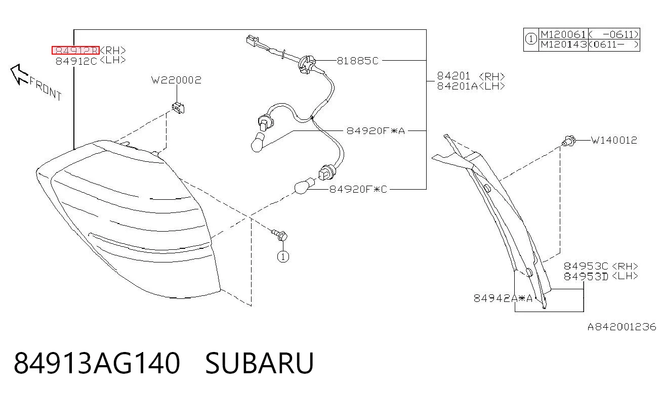 84913AG140 Subaru Piloto trasero derecho