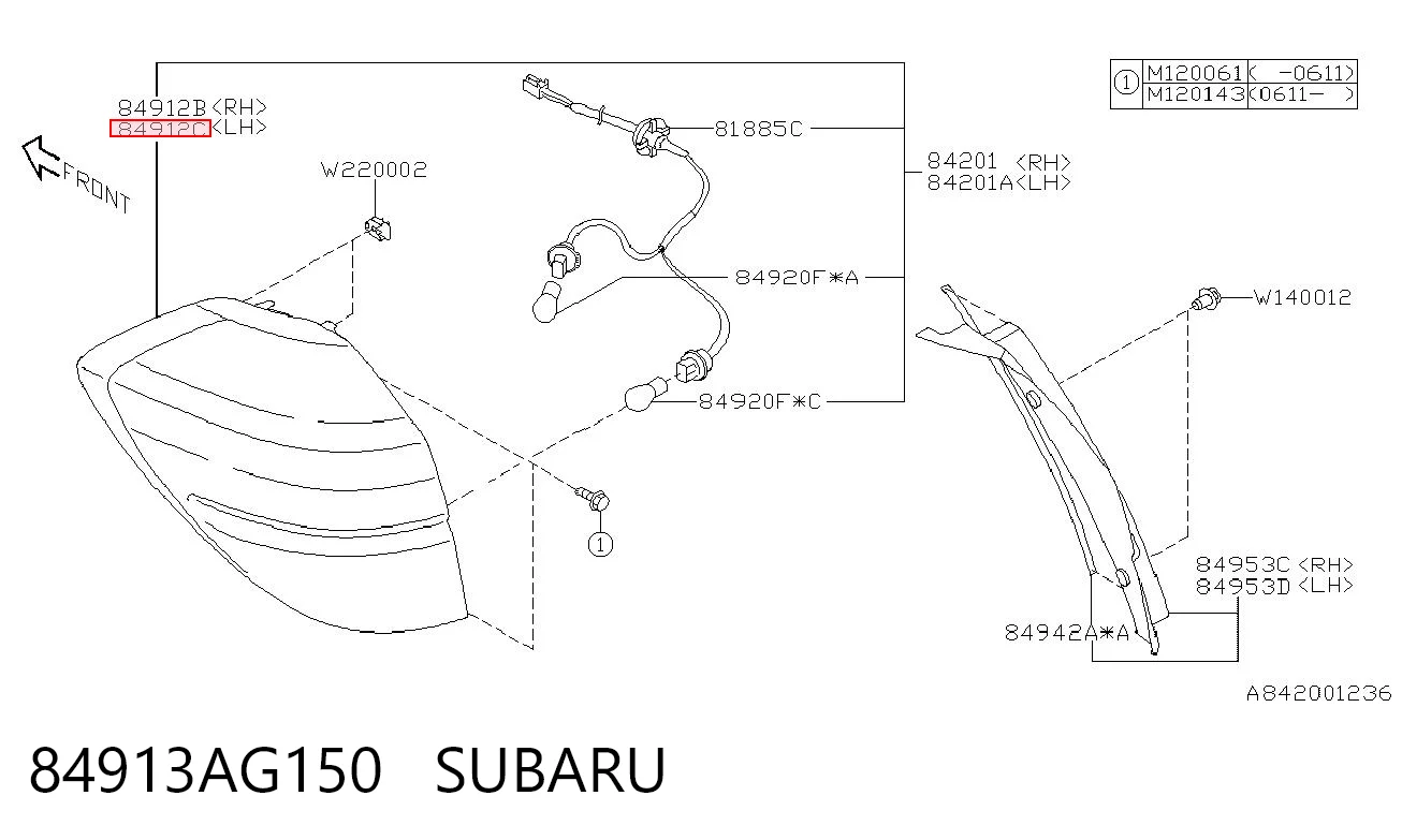 84913AG150 Subaru Piloto trasero izquierdo