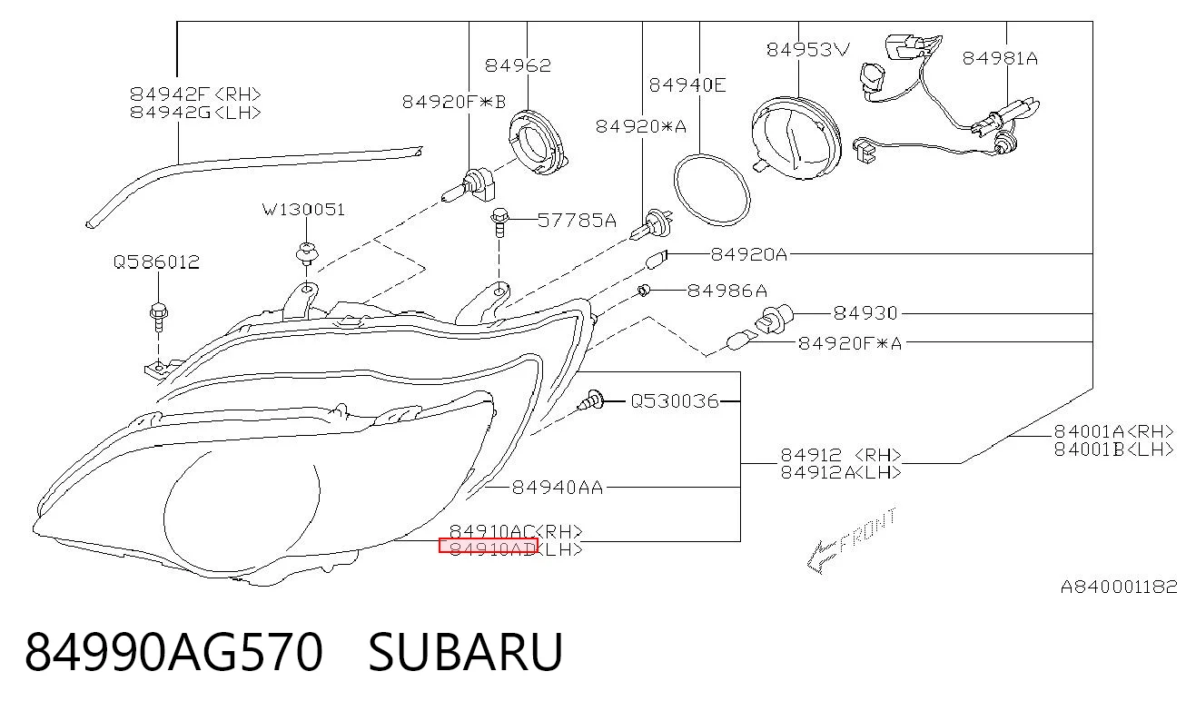 84990AG570 Subaru Cristal de faro izquierdo