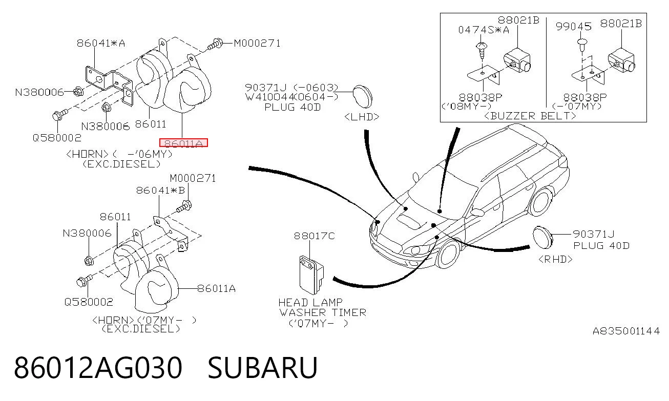 Claxon para Subaru Outback B13, BP