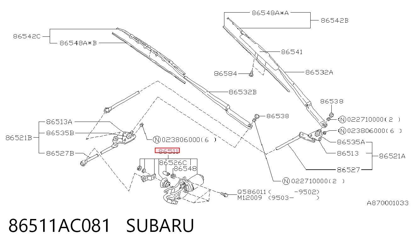 86511AC081 Subaru Motor del limpiaparabrisas