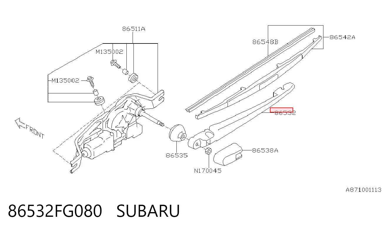 86532FG080 Subaru Brazo del limpiaparabrisas, luna trasera
