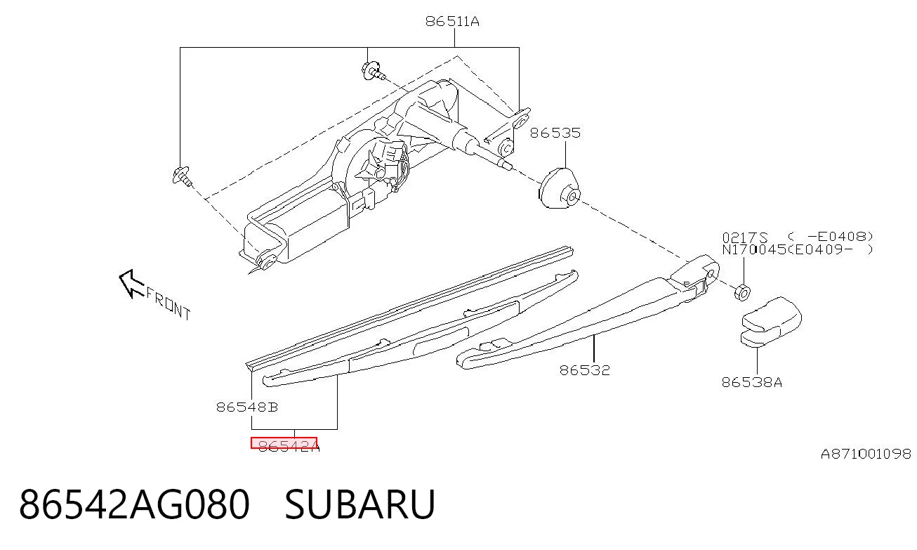 86542AG080 Subaru Limpiaparabrisas trasero