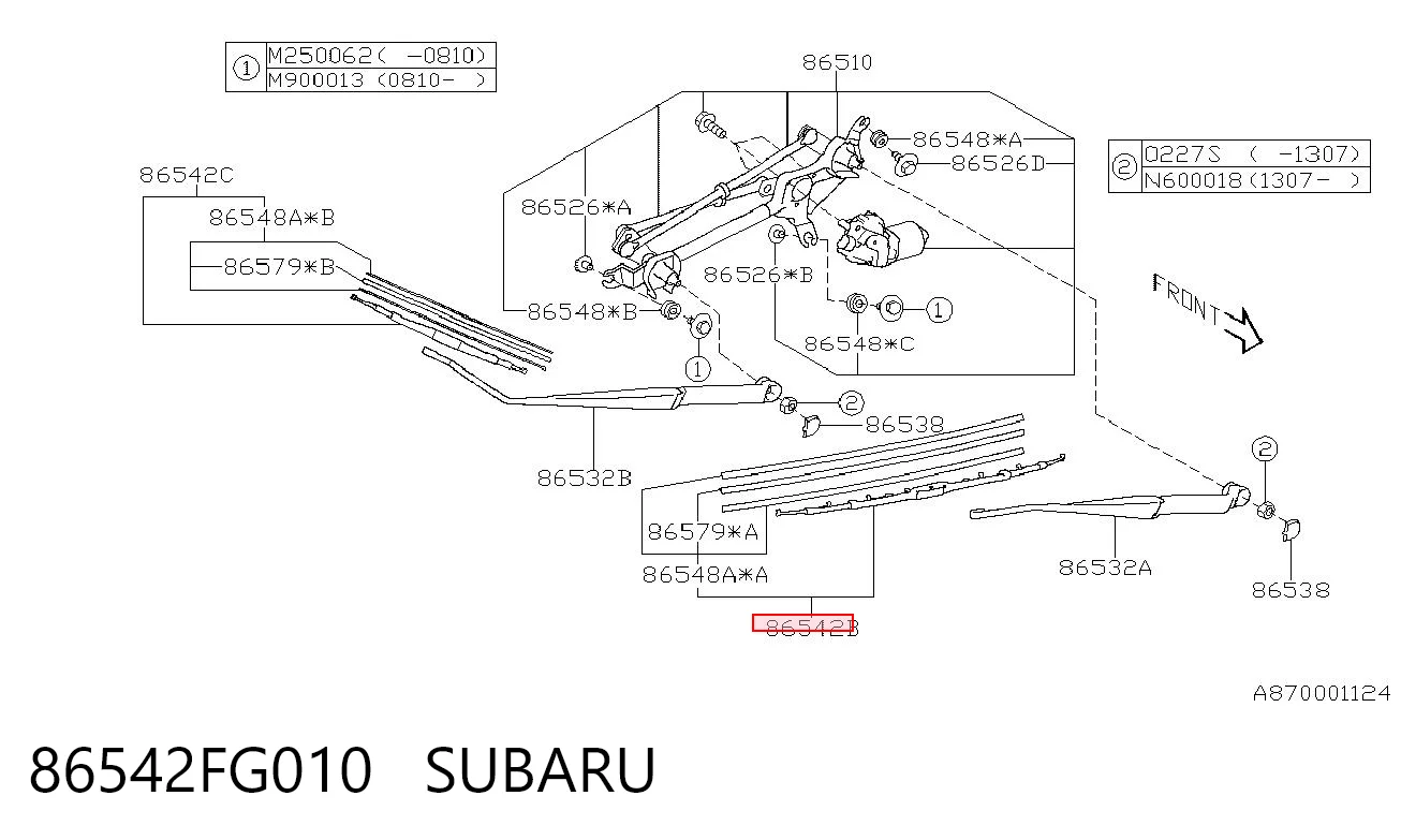 Escobilla del limpiaparabrisas del lado del conductor 86542FG010 SUBARU