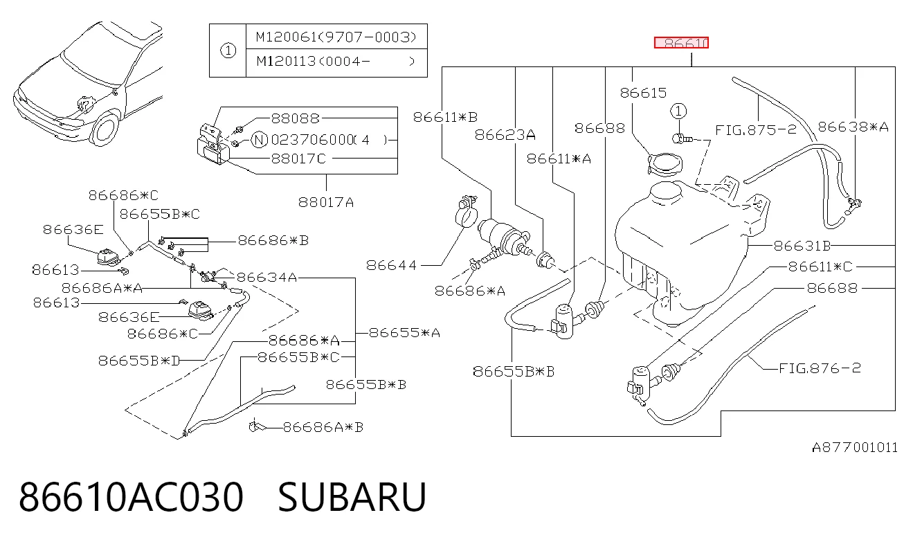 Depósito de limpiaparabrisas para Subaru Forester S10, SF