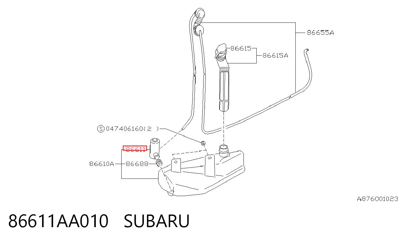 86611AA010 Subaru Bomba de agua de lavado, lavado de parabrisas, delantera