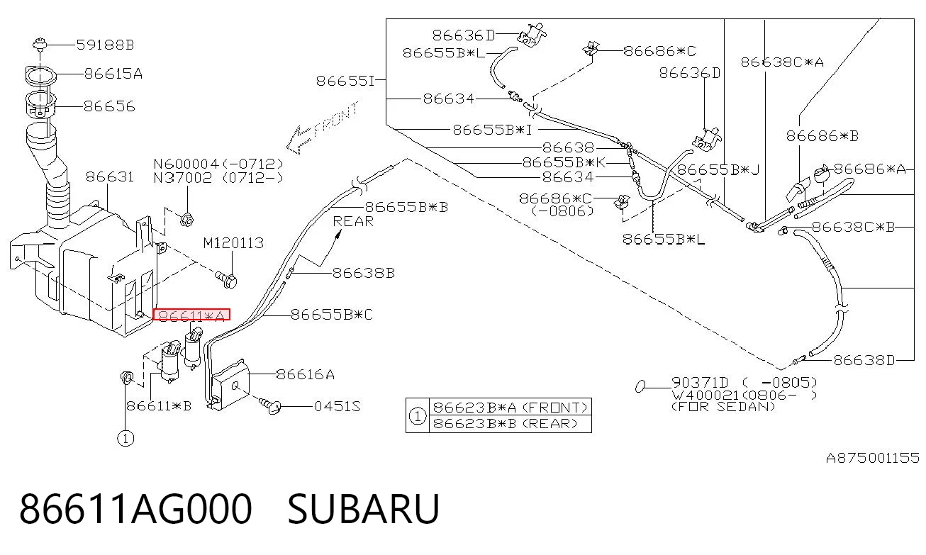 86611AG000 Subaru Bomba-motor del lavaparabrisas trasero