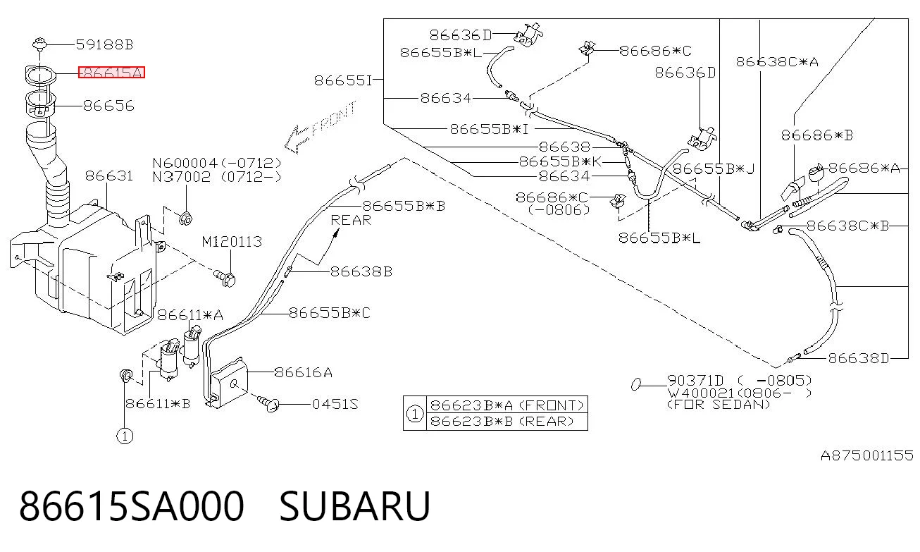 86615SA000 Subaru Botella limpiaparabrisas