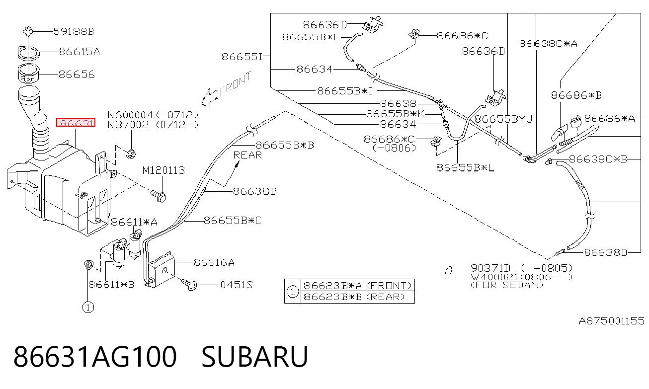 86631AG100 Subaru Botella limpiaparabrisas