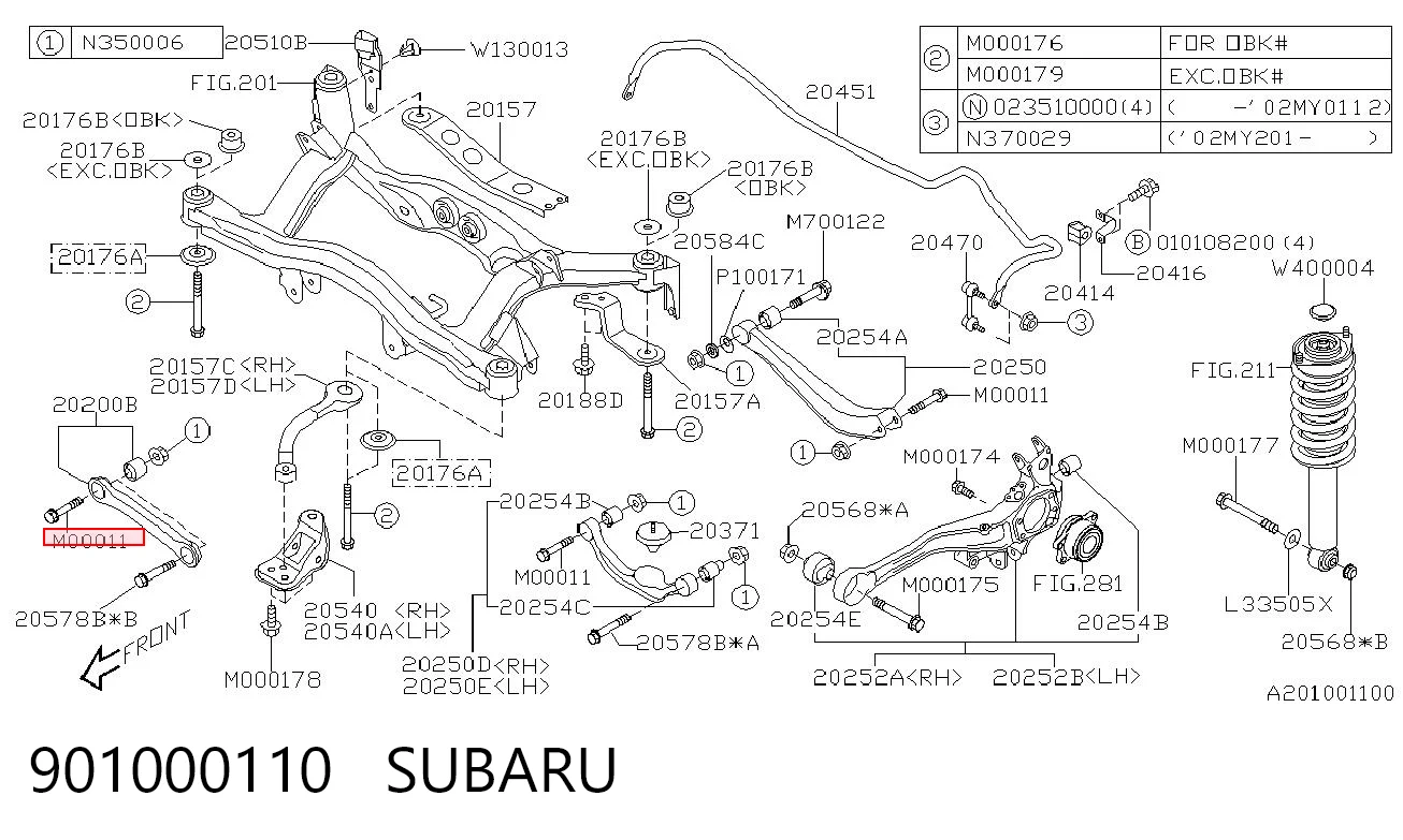 901000110 Subaru Perno de fijación interior del brazo oscilante inferior trasero