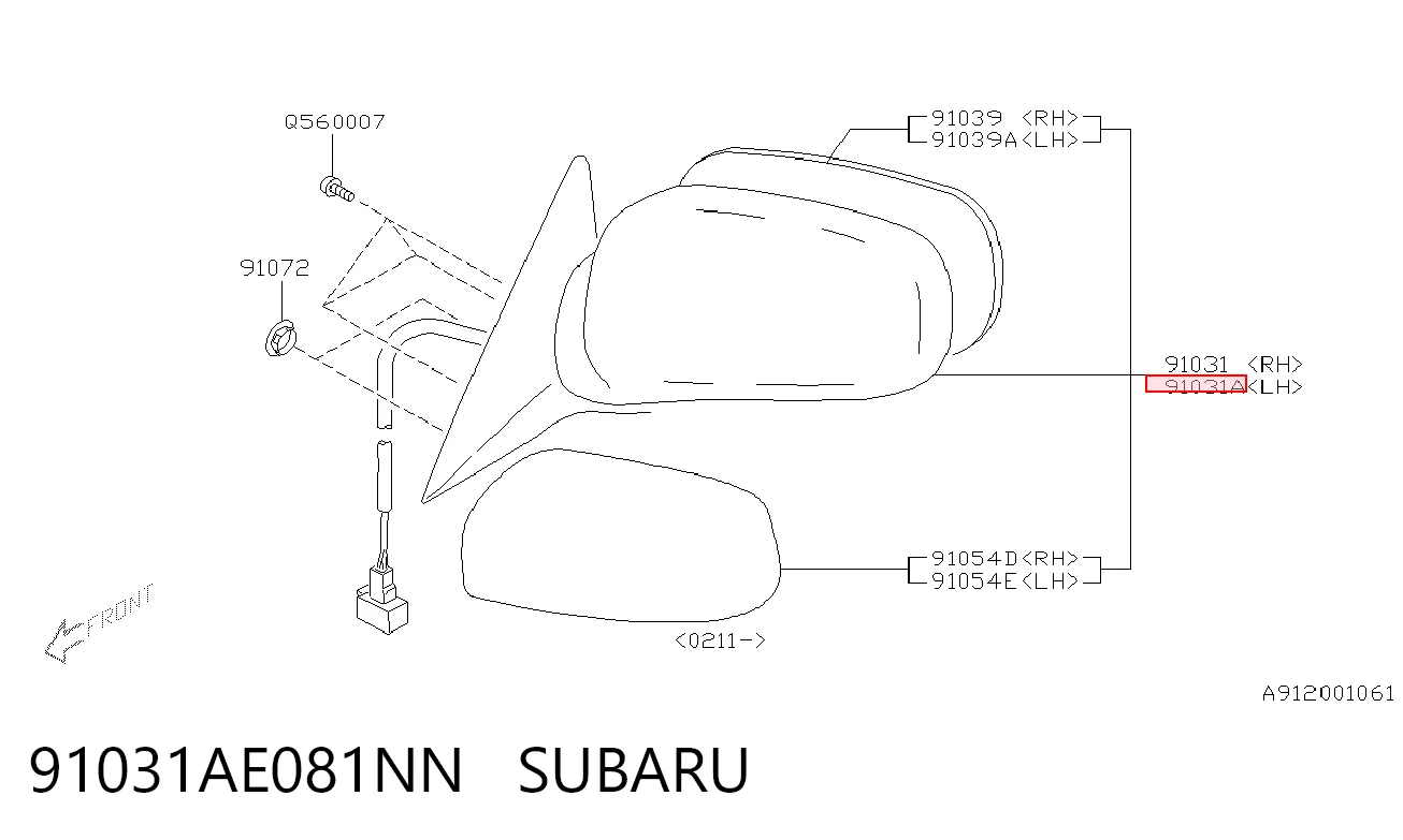 Espejo de retrovisor izquierdo para Subaru Outback B12, BE, BH