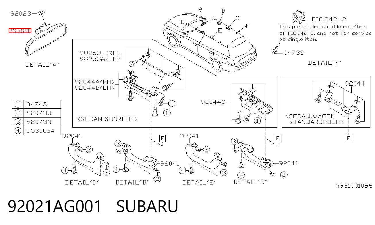 Espejo retrovisor interior para Subaru Outback III B13, BP
