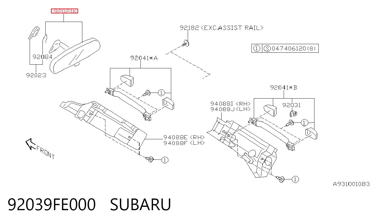 92039FE000 Subaru Espejo retrovisor interior