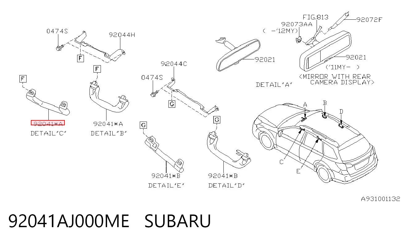 92041AJ000ME Subaru Asa de techo