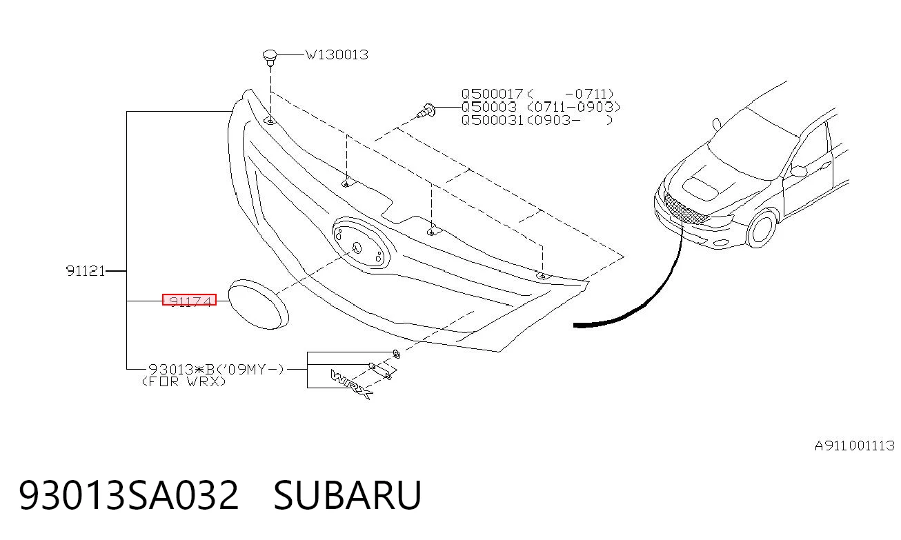 93013SA032 Subaru Emblema de la parrilla del radiador