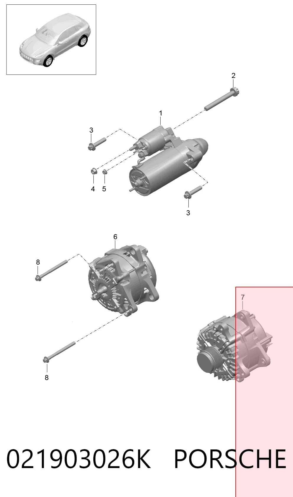 021903026K Porsche Alternador de coche