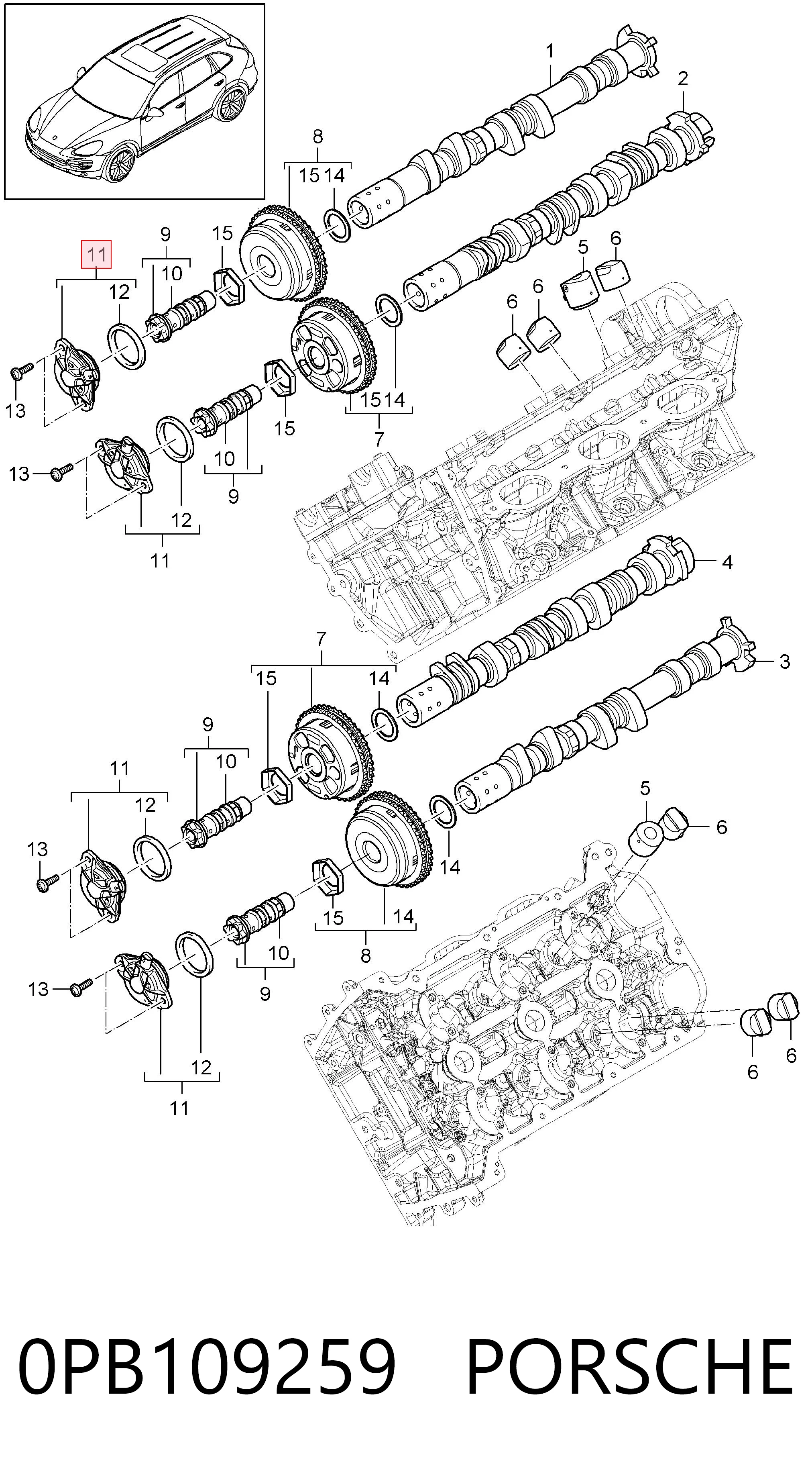  Válvula de control del árbol de levas Porsche 911 