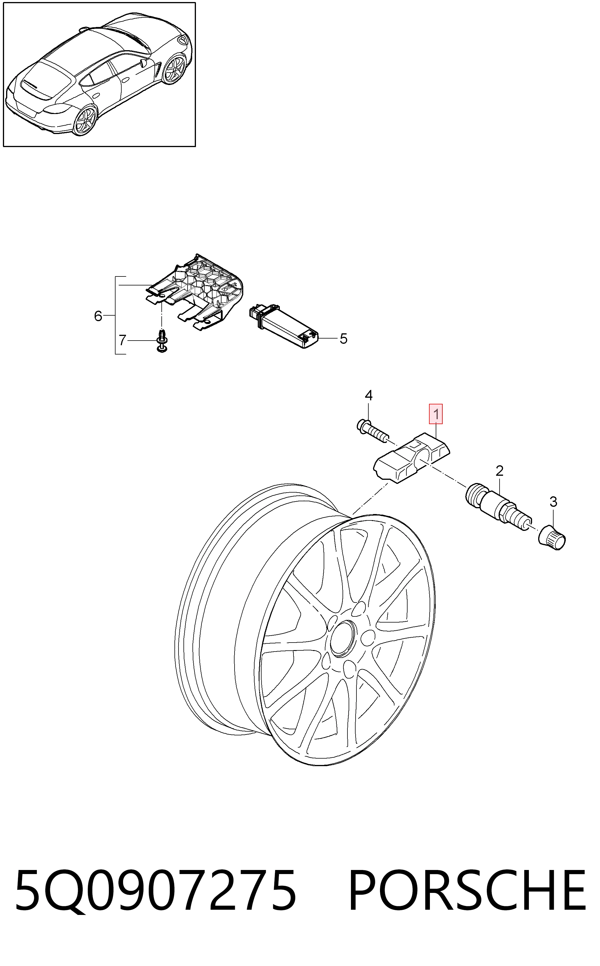 5Q0907275 Porsche Sensor de presión de neumáticos (TPMS)
