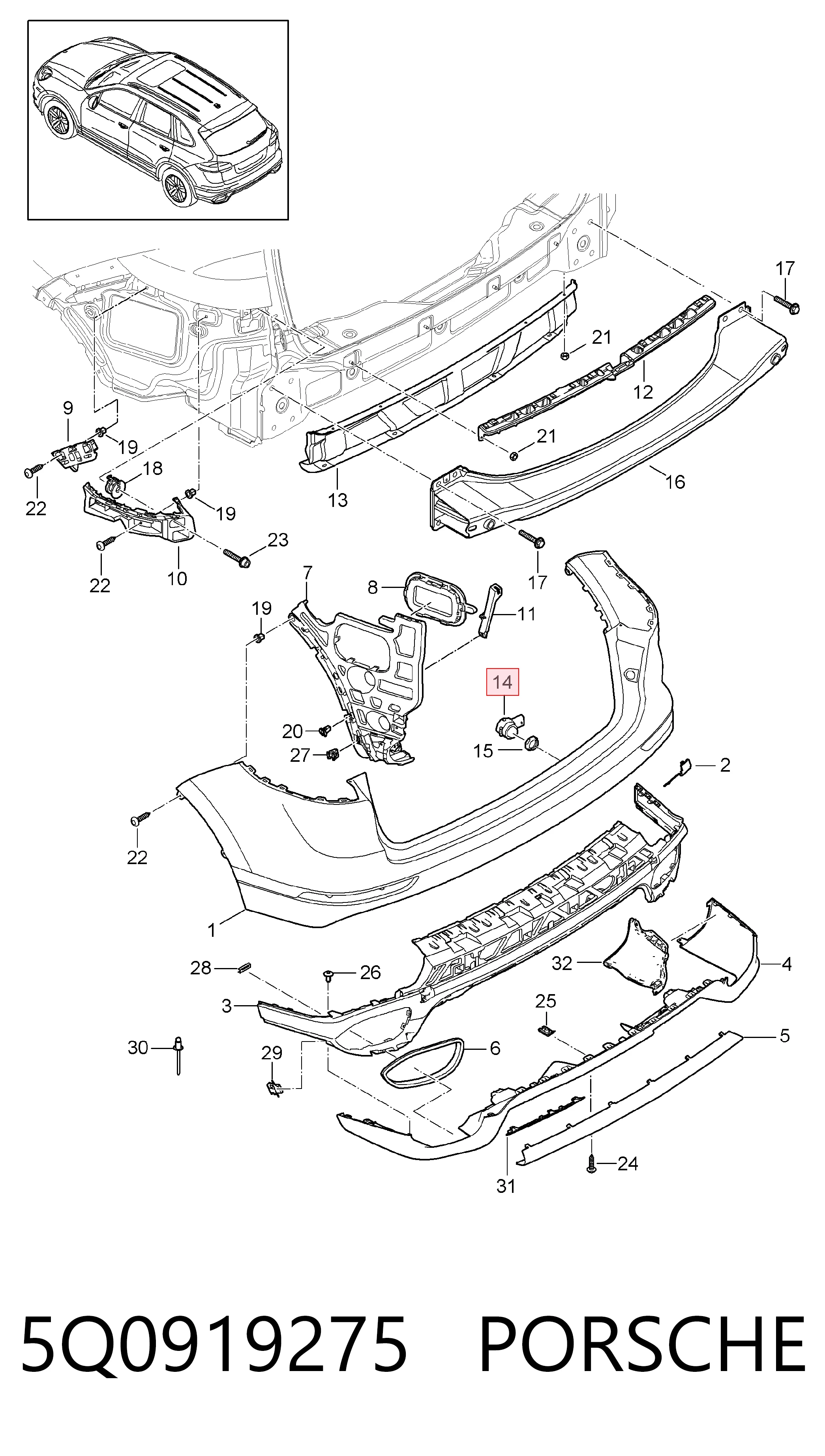 5Q0919275 Porsche Sensor alarma de estacionamiento trasero 