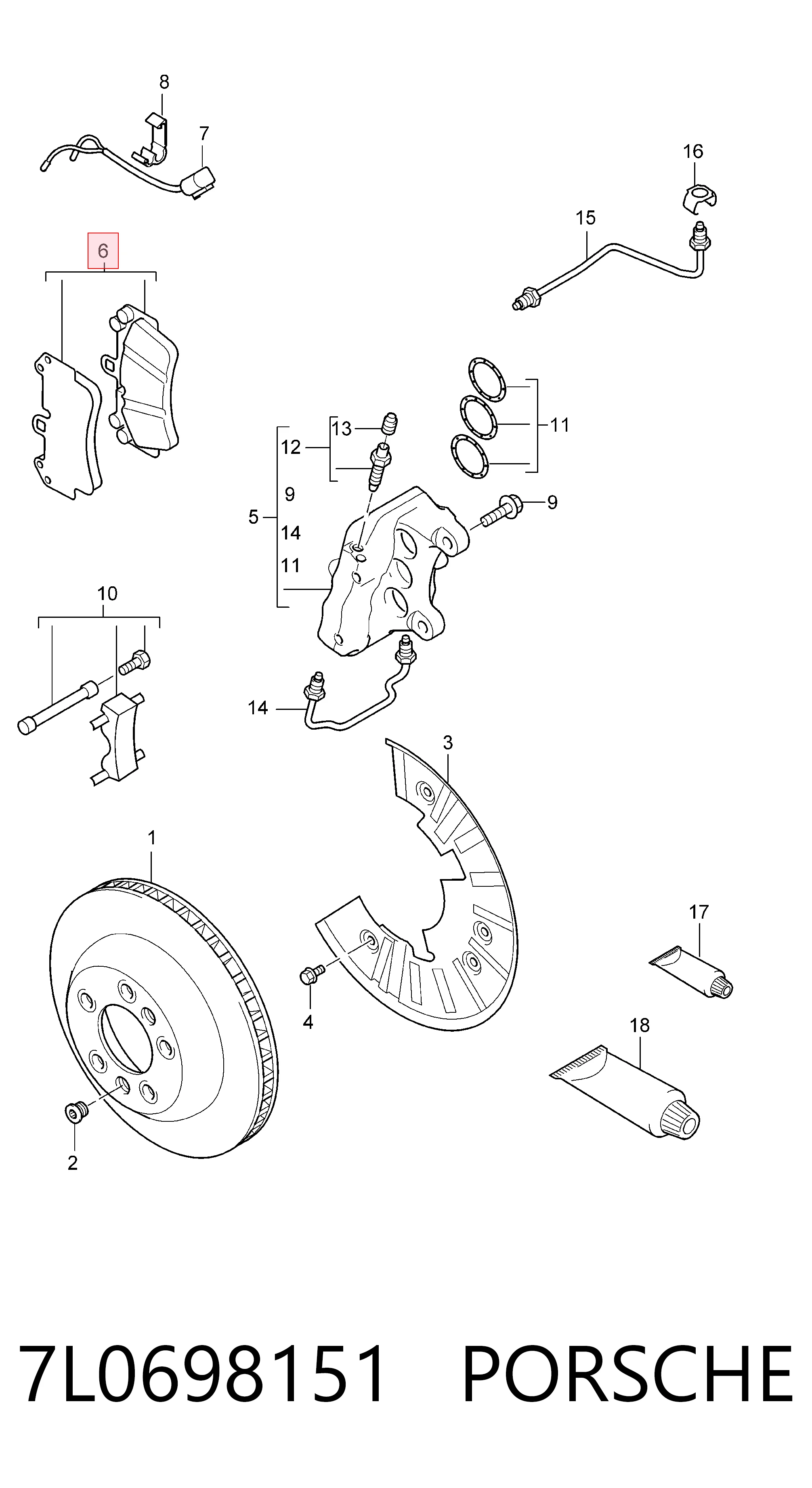 7L0698151 Porsche Pastillas delanteras