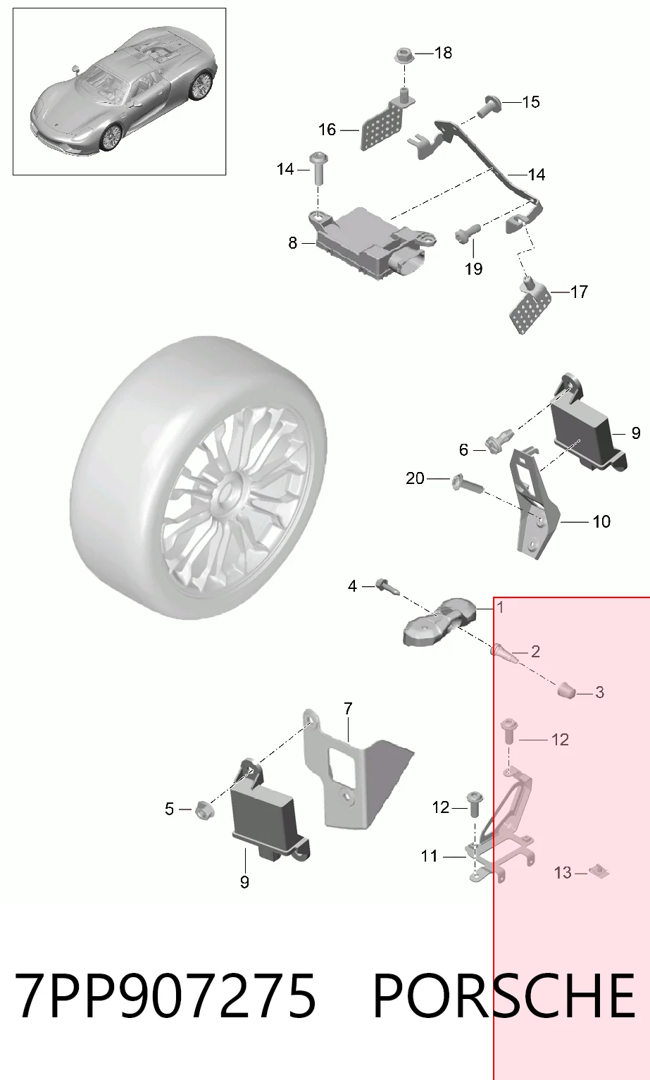 7PP907275 Porsche Sensor de presión de neumáticos (TPMS)