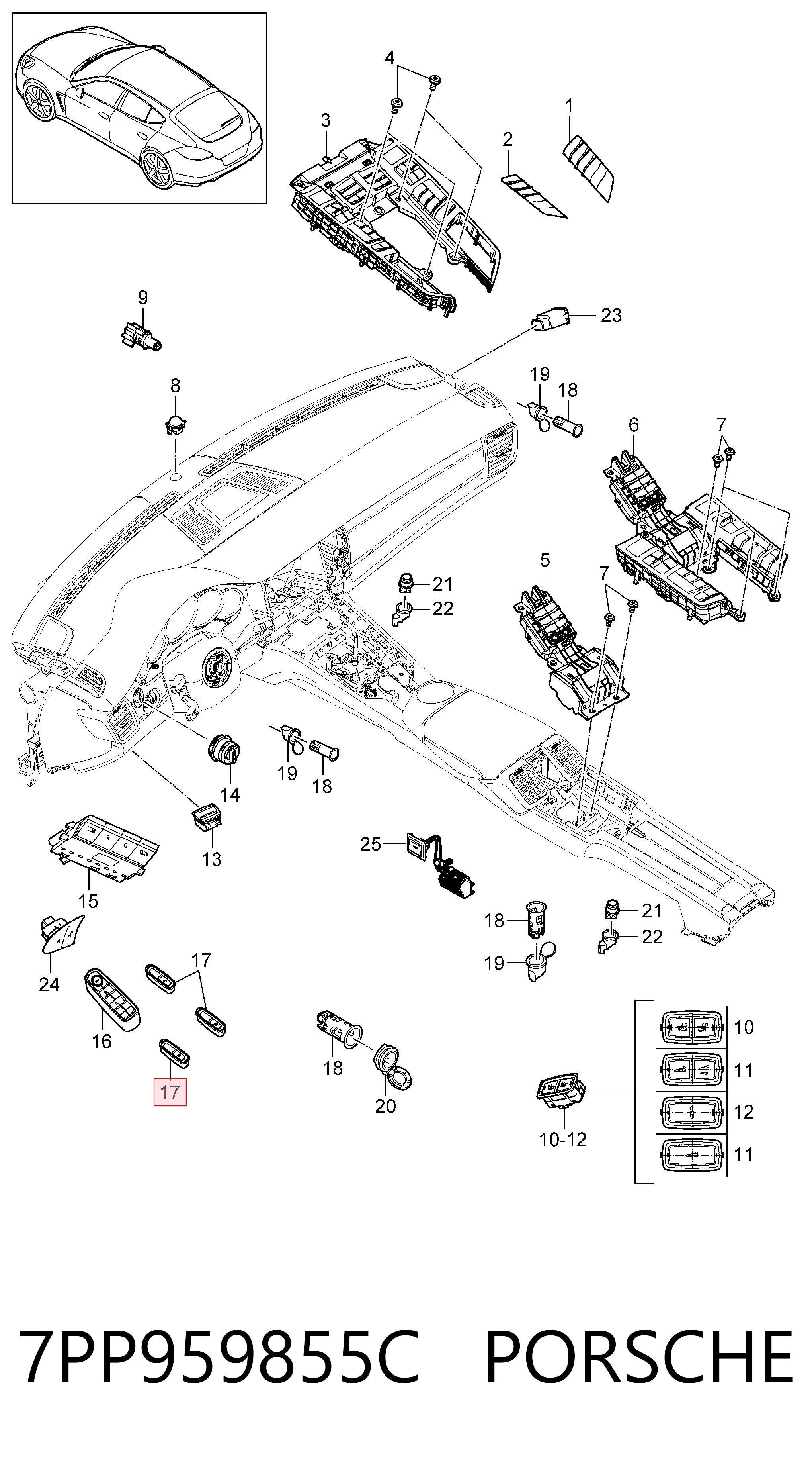 7PP959855C Porsche Botón de encendido, motor eléctrico, elevalunas, puerta delantera derecha