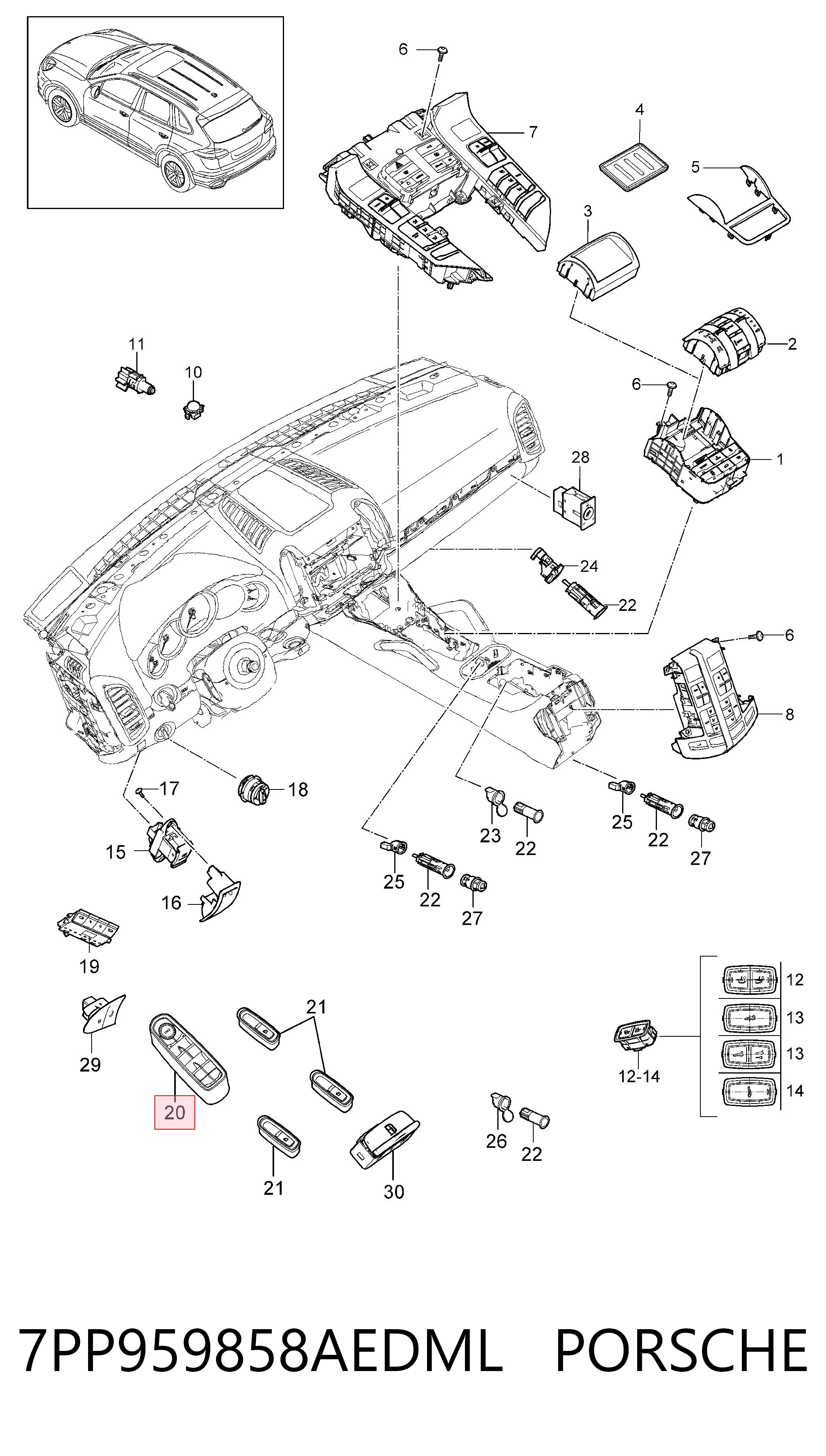 7PP959858AEDML Porsche Unidad de control de elevalunas delantera izquierda