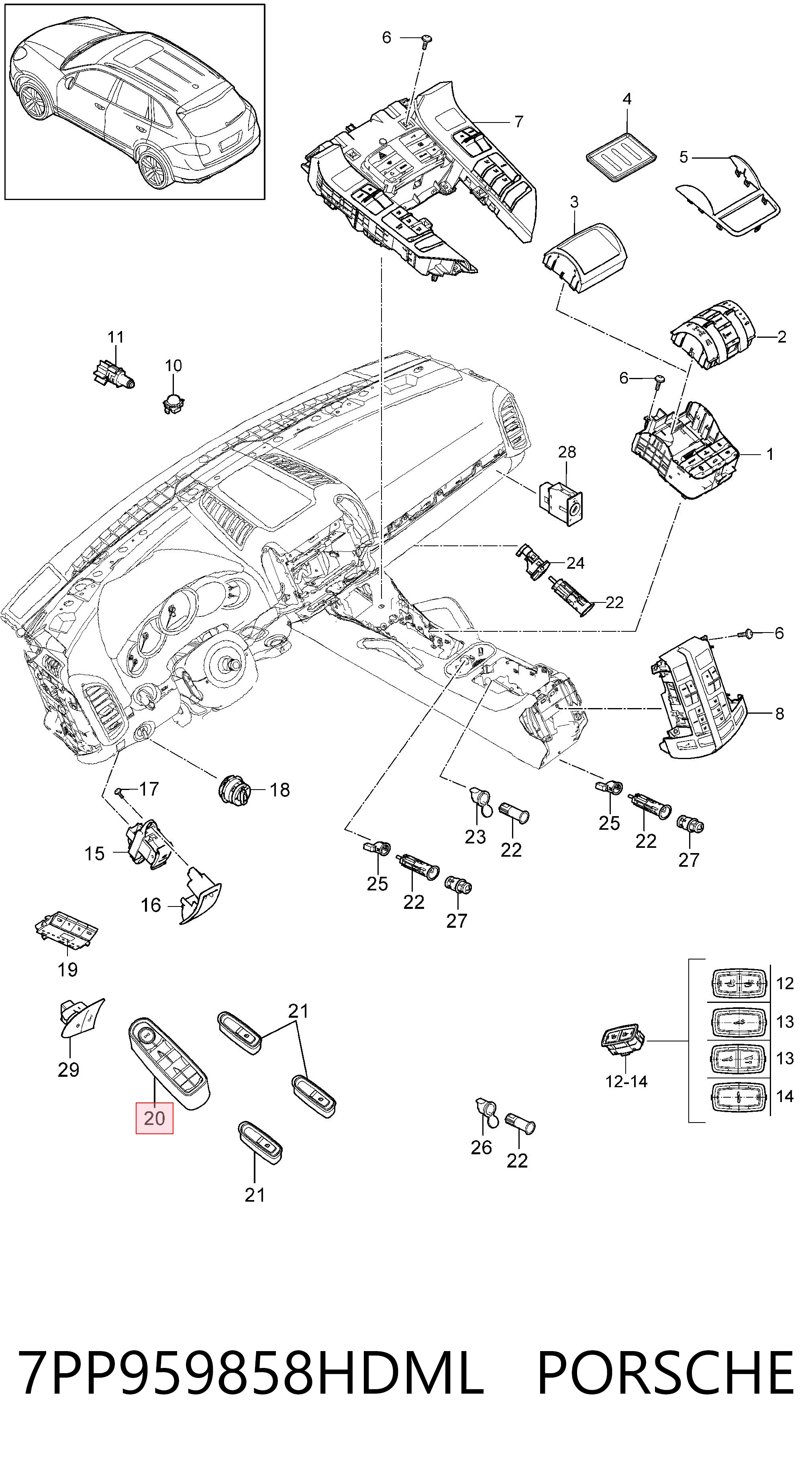 7PP959858HDML Porsche Unidad de control de elevalunas delantera izquierda