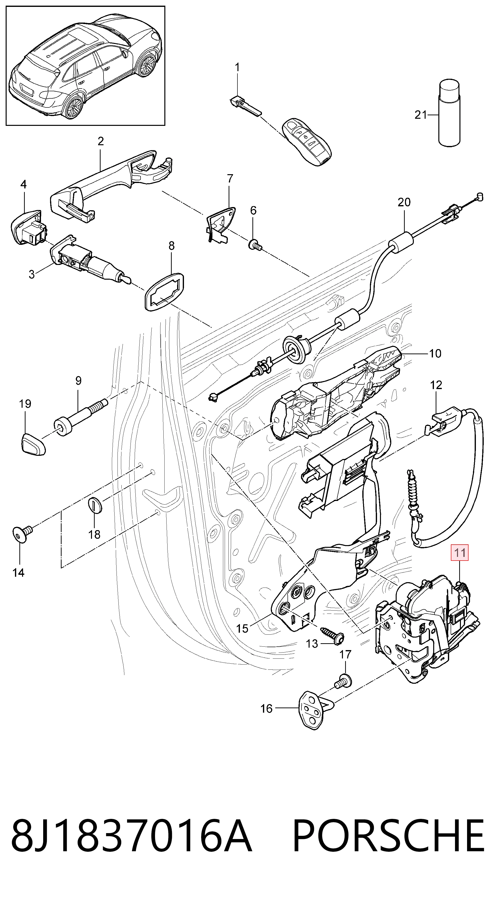 8J1837016A Porsche Cerradura de puerta delantera derecha